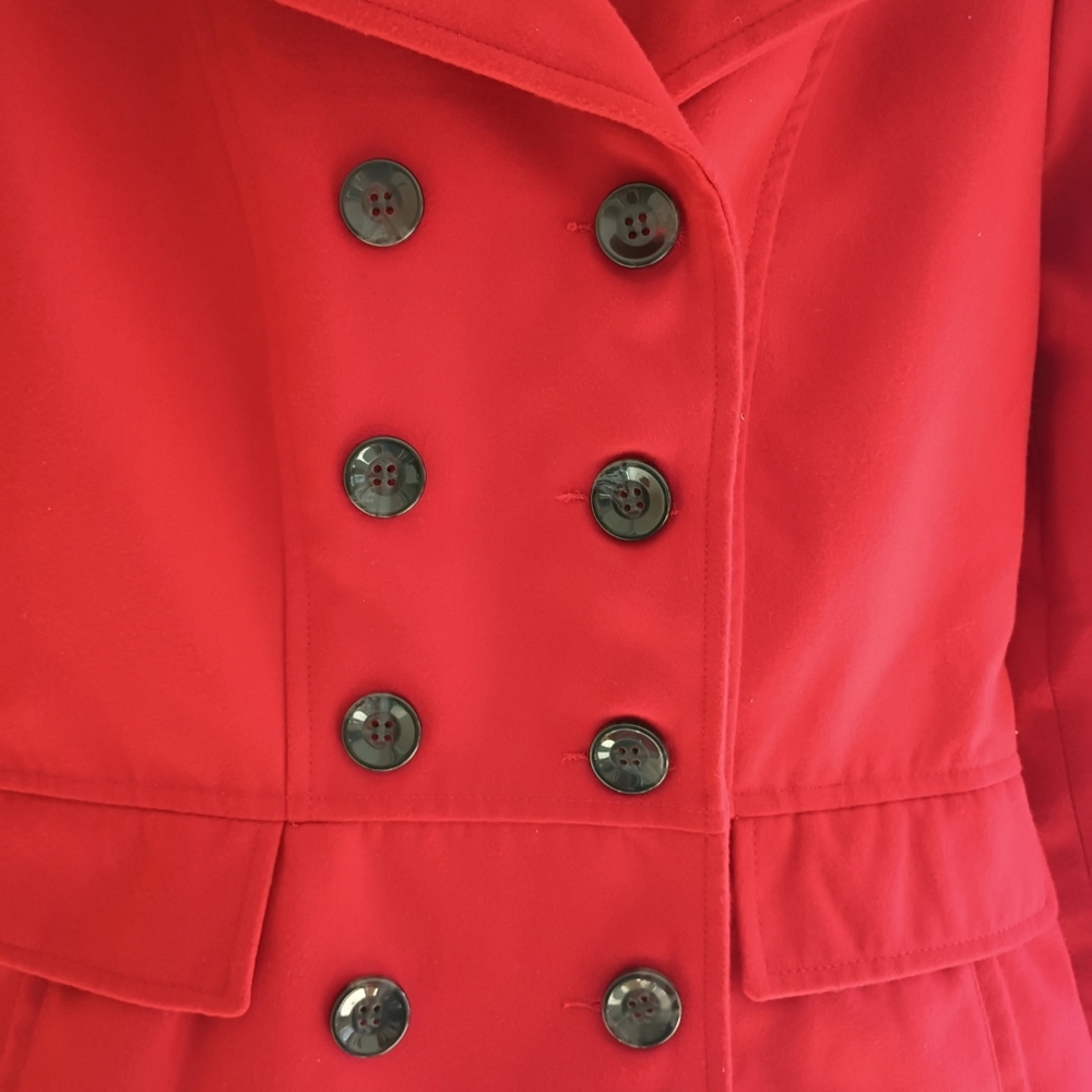 Celebrity Pink Red Trench Coat Hooded SZ S - Picture 3 of 5